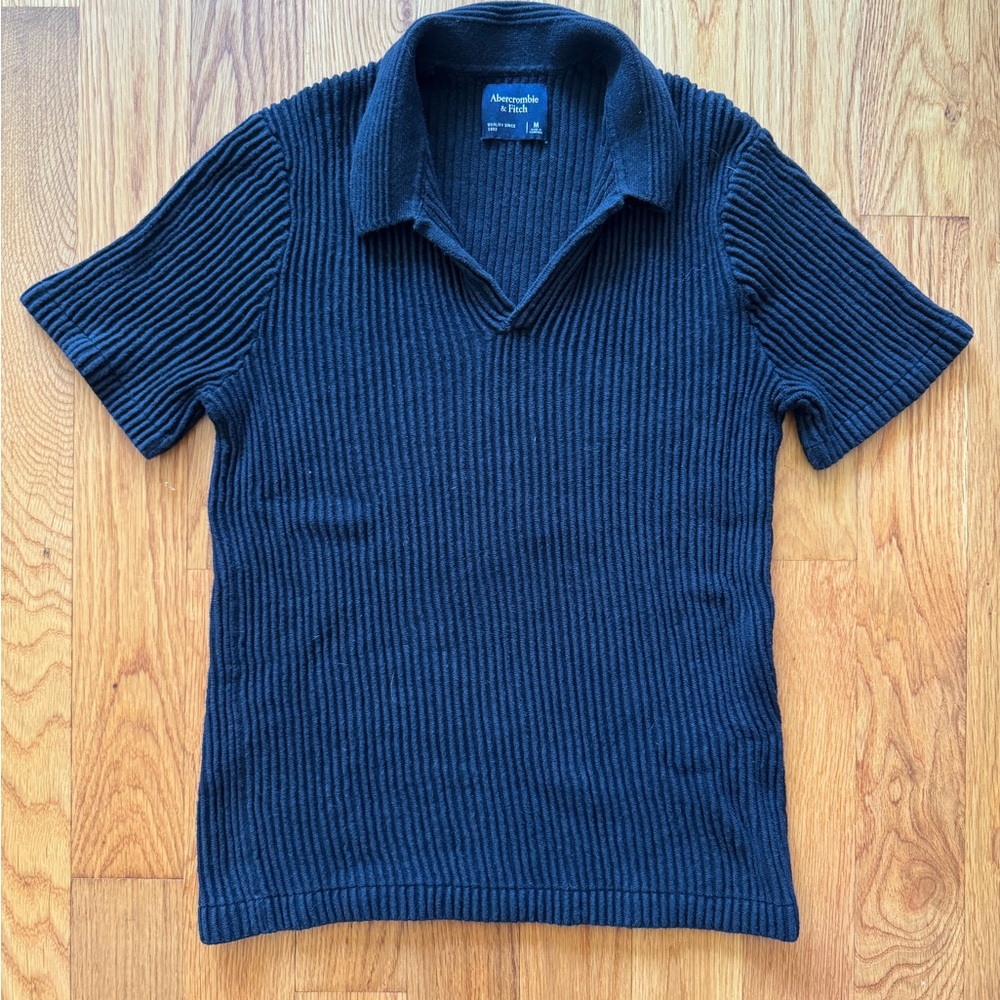 Abercrombie & Fitch Men's Black Ribbed Polo